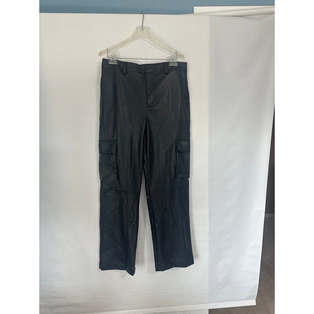 Women's Cara Santana APT 9 Black Faux Leather Cargo Pants Size 12 NWT
